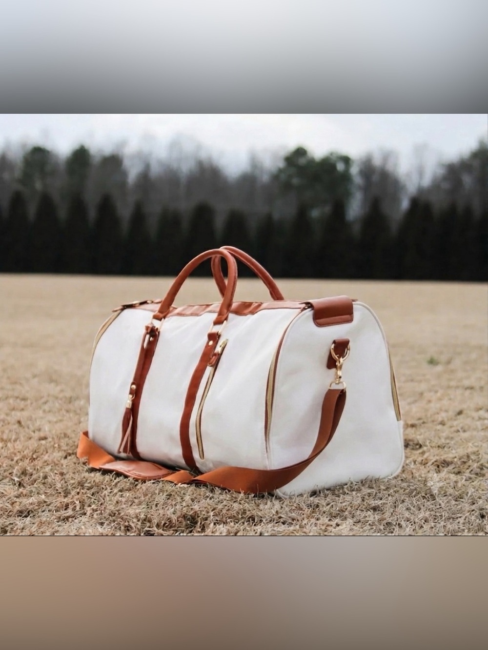 Luhxe Cream Cognac Convertible Garment Weekender Duffle Travel Bag Large
